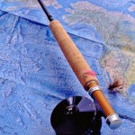 Fly rod and reel modeled on map of the Pacific Ocean